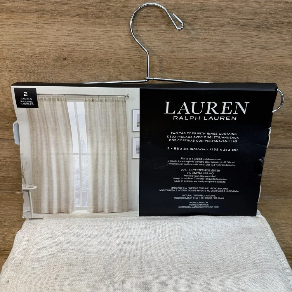 Ralph Lauren 2 Pc Window Curtains Panels 52x84 White Top Rings New